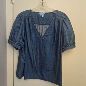 Draper James V-Neck Top in Chambray